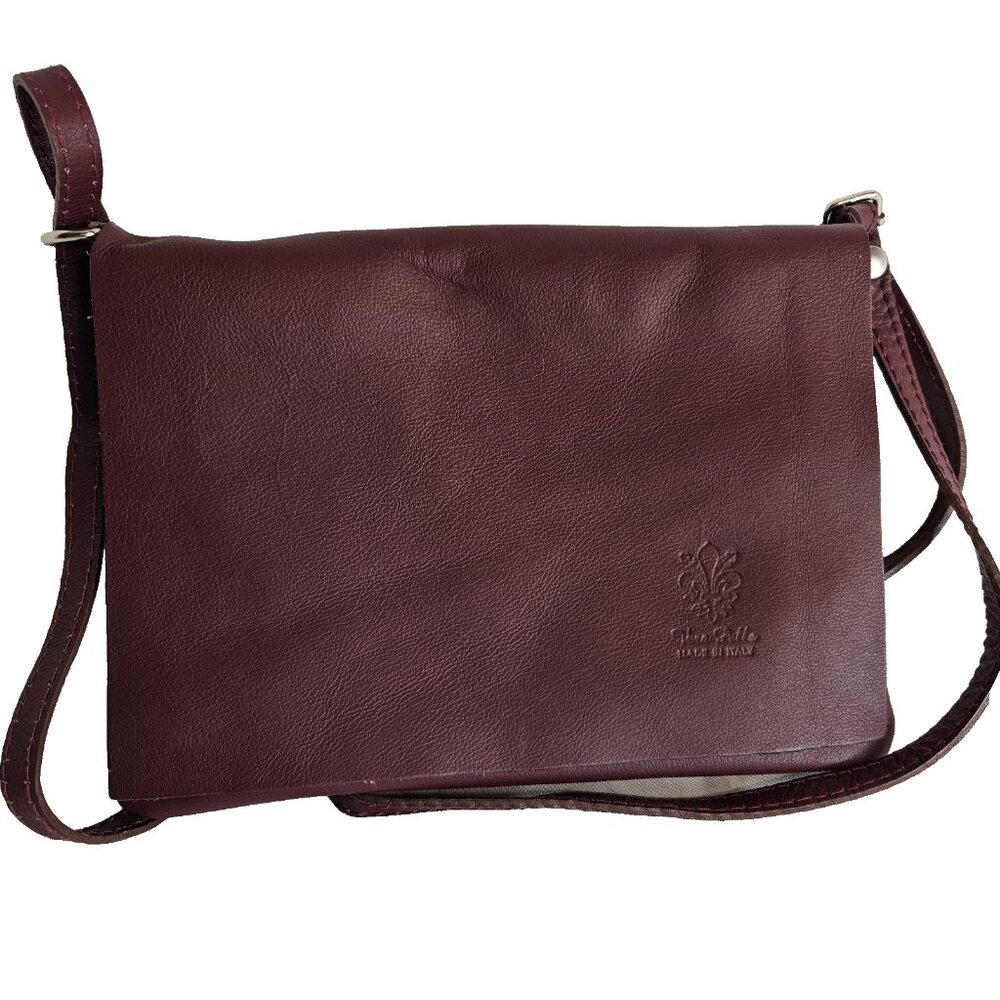 Vera Pelle Italian Leather Shoulder Purse, Burgandy, Medium